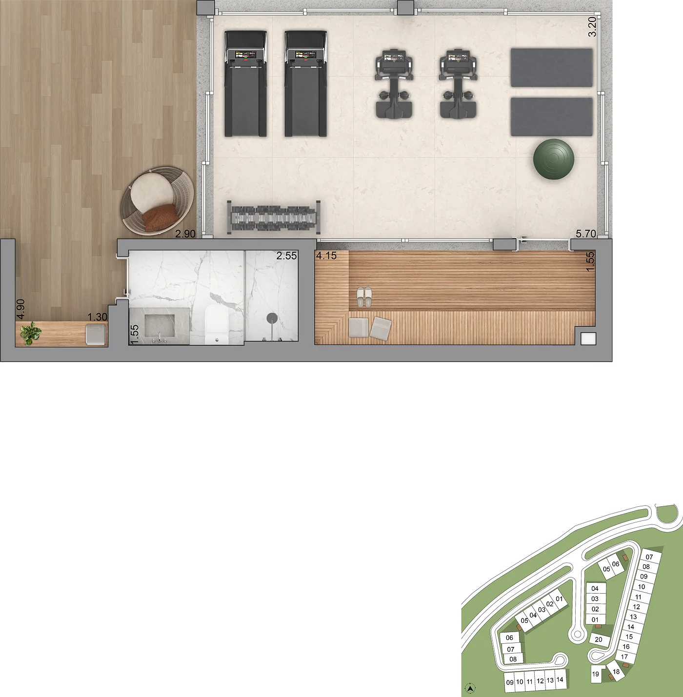 Planta Villa Riviera · anexo — Anexo · academia, Opção de anexo