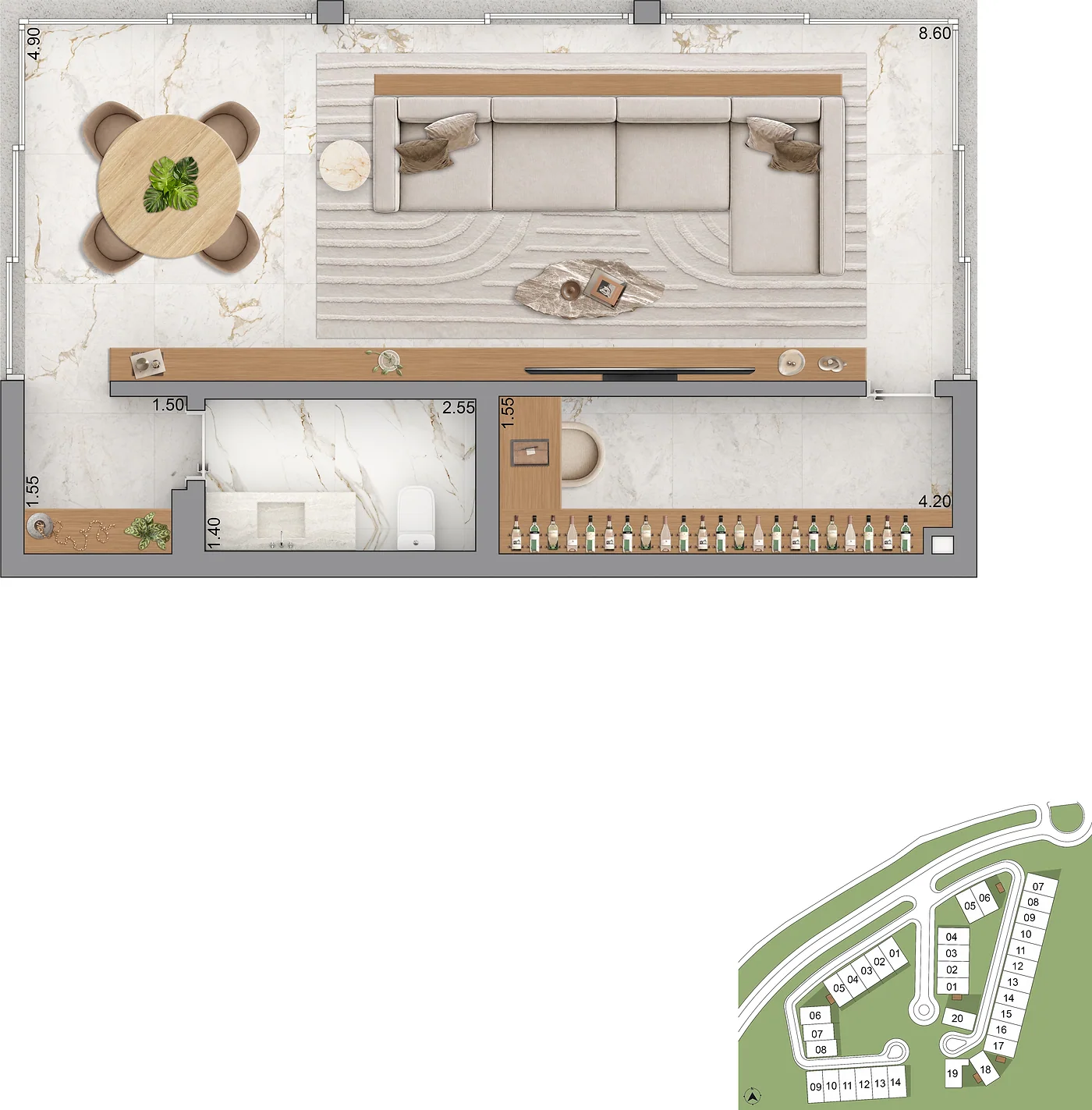 Planta Villa Riviera · anexo — Anexo · sala, Opção de anexo